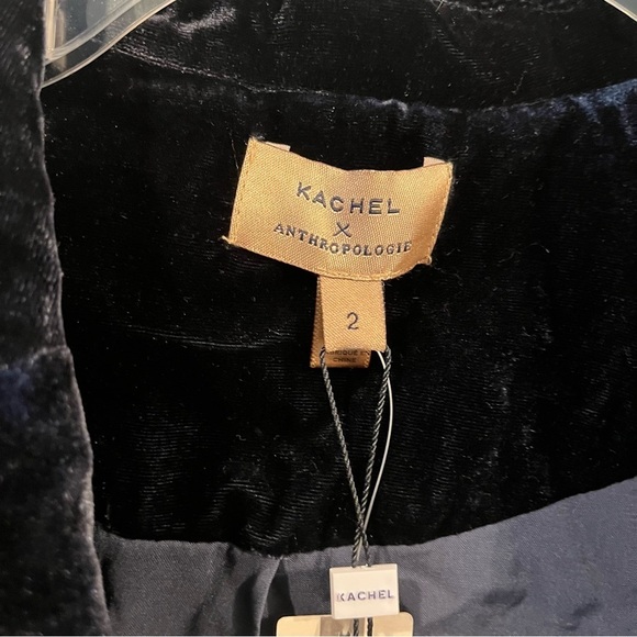 NWT Anthropologie Kachel Size 2 Navy Blue Micah Velvet Blazer One Button $180 - Picture 3 of 8